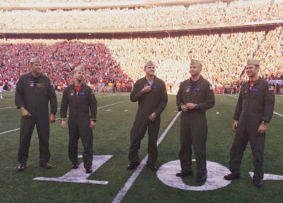 NAS Lemoore aviators (l to r) Lt. Cmdr. Scott Sabau, Lt. Daniel "Smalls" Brannan, Lt. Matt "Arnie" Langford, Lt. Cmdr. Bill "Tank" Frank, and Lt. Breet "Pete" Mitchell.